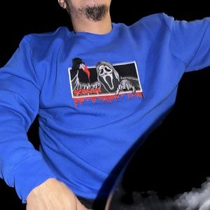 Scream crew neck sweater, black blue and gray sizes s to 2xl